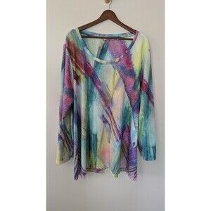 Soft Surroundings Dale Tunic Top 3X Splash Artsy Paint Long Sleeve Stretch